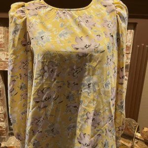 Pleione Yellow and Lilac Flower Blouse - Small